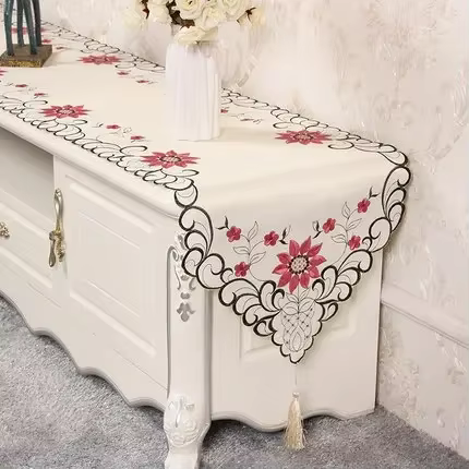 Chemin de Table en Polyester pour Table à Manger, Couverture de Table Brodée Européenne, Décoration 