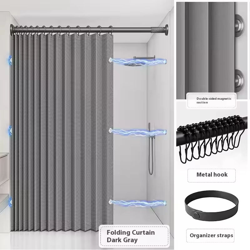 Rideau de douche magnétique imperméable anti-moisissure pliable, séparateur de salle de bain pour sé
