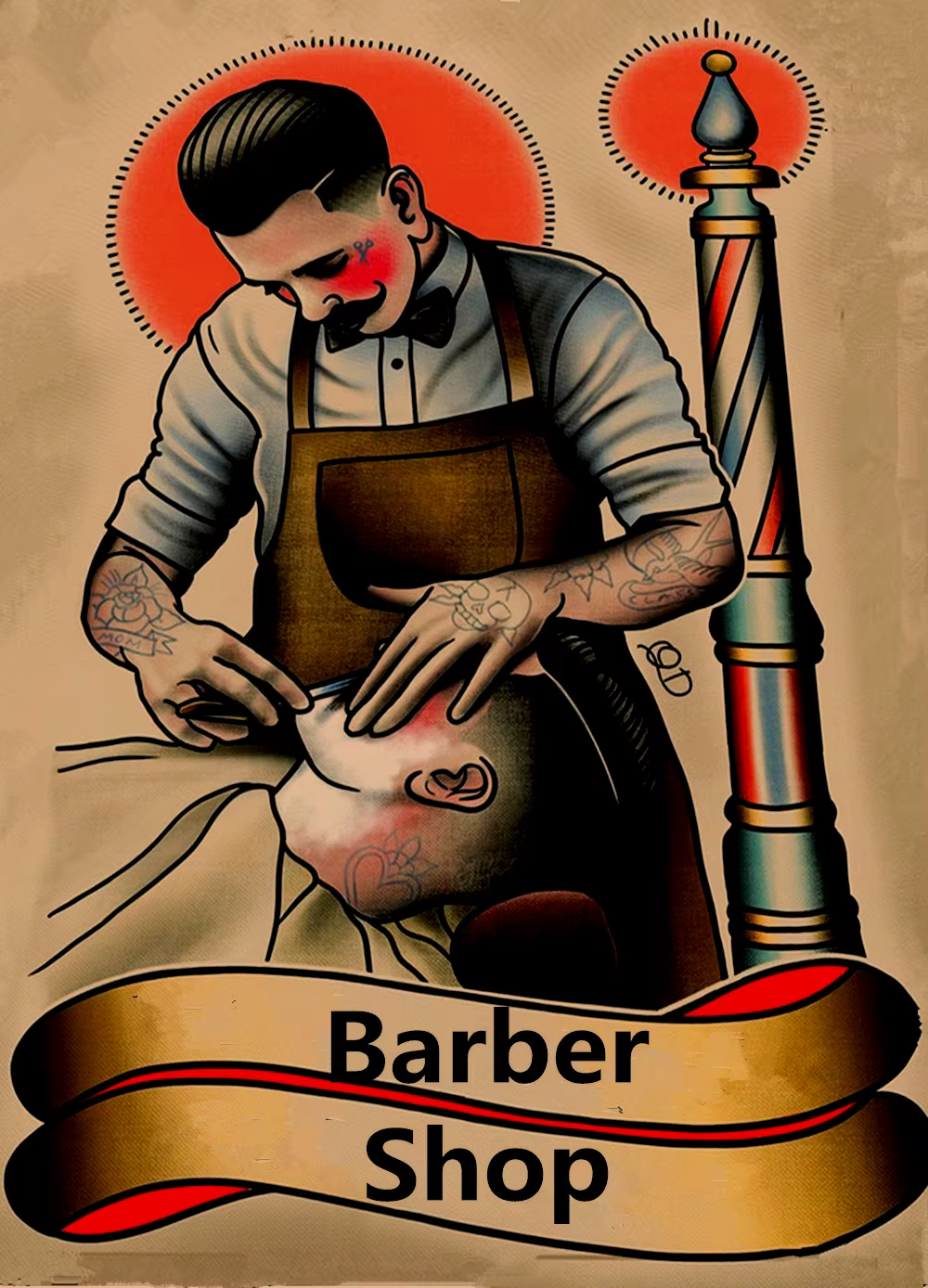 Affiches et impressions d'art de tatouage de coupe de cheveux classique, peinture d'art mural vintag