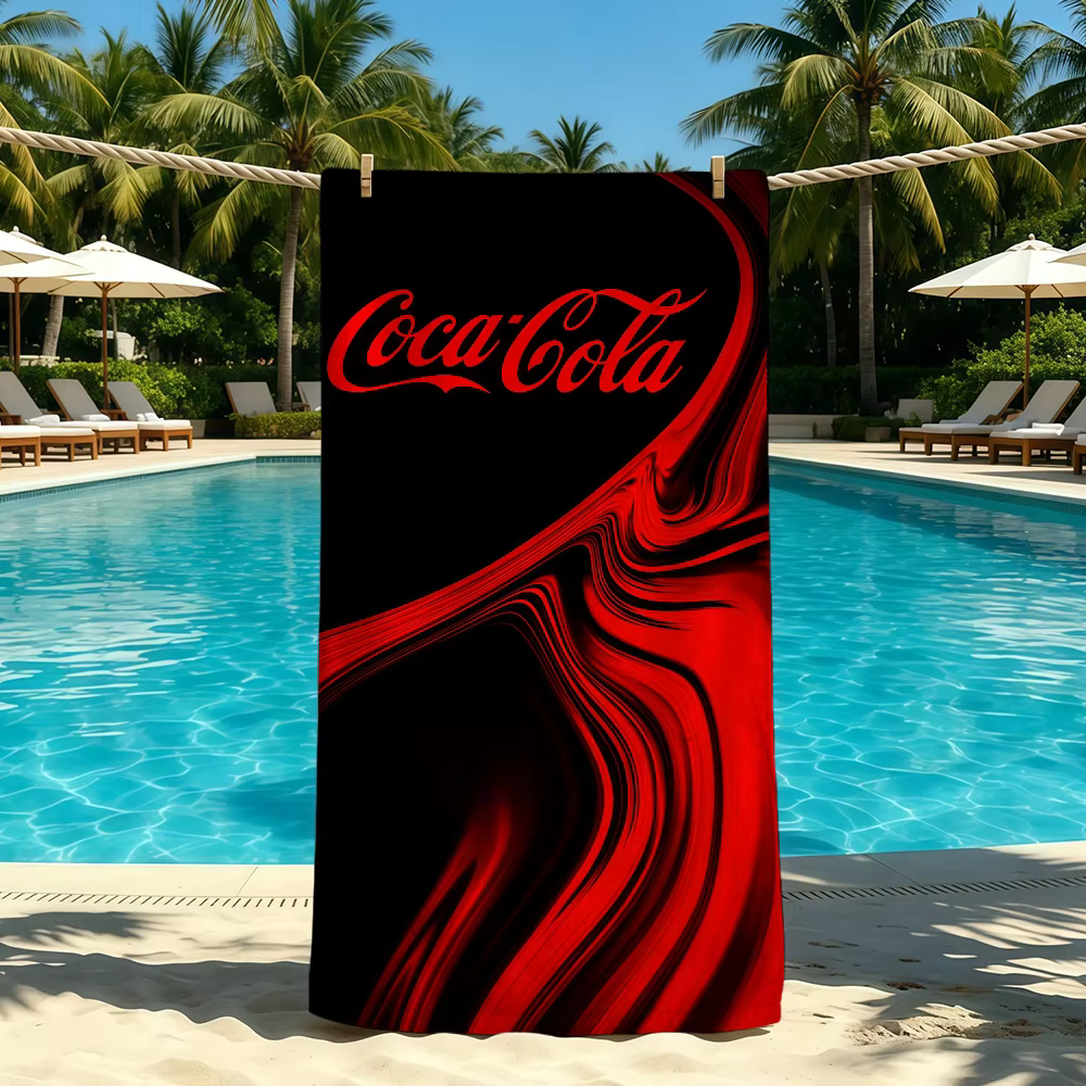 C-Coca-Cola-ES Serviette à logo tendance pour le camping en plein air, serviette de plage super abso