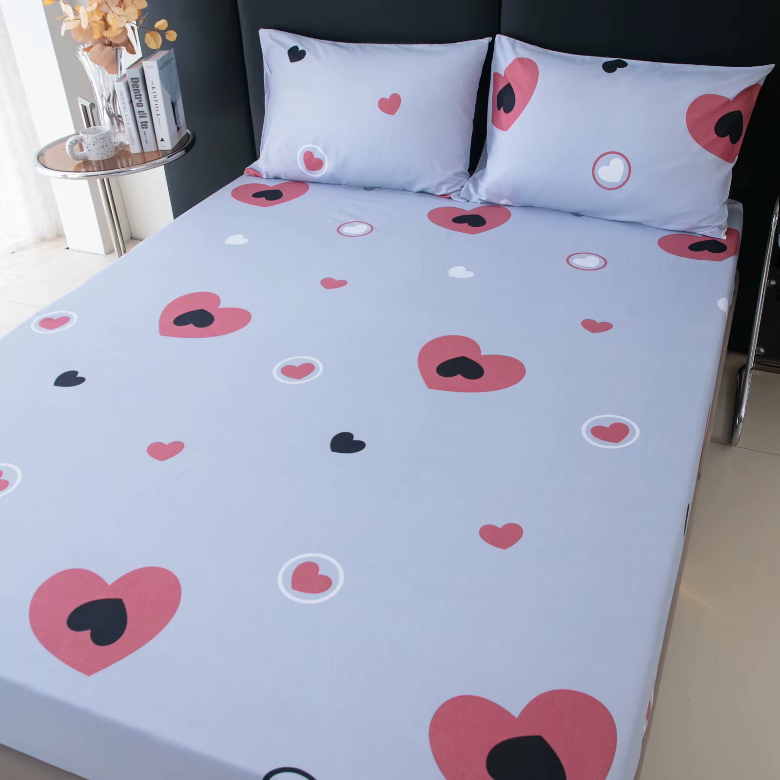 Drap-housse imprimé actif, 1 pièce, housse de matelas à motif cœur (housse de coussin et taie d'orei