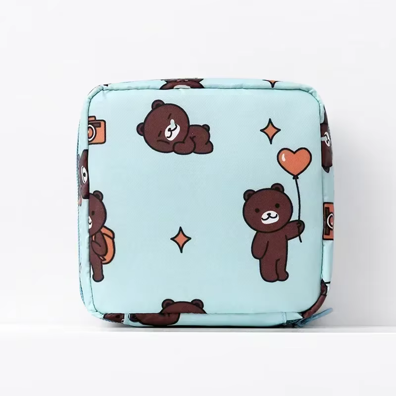 Sac de rangement portable pour serviettes hygiéniques, sacs cosmétiques à impression cœur, mini trou