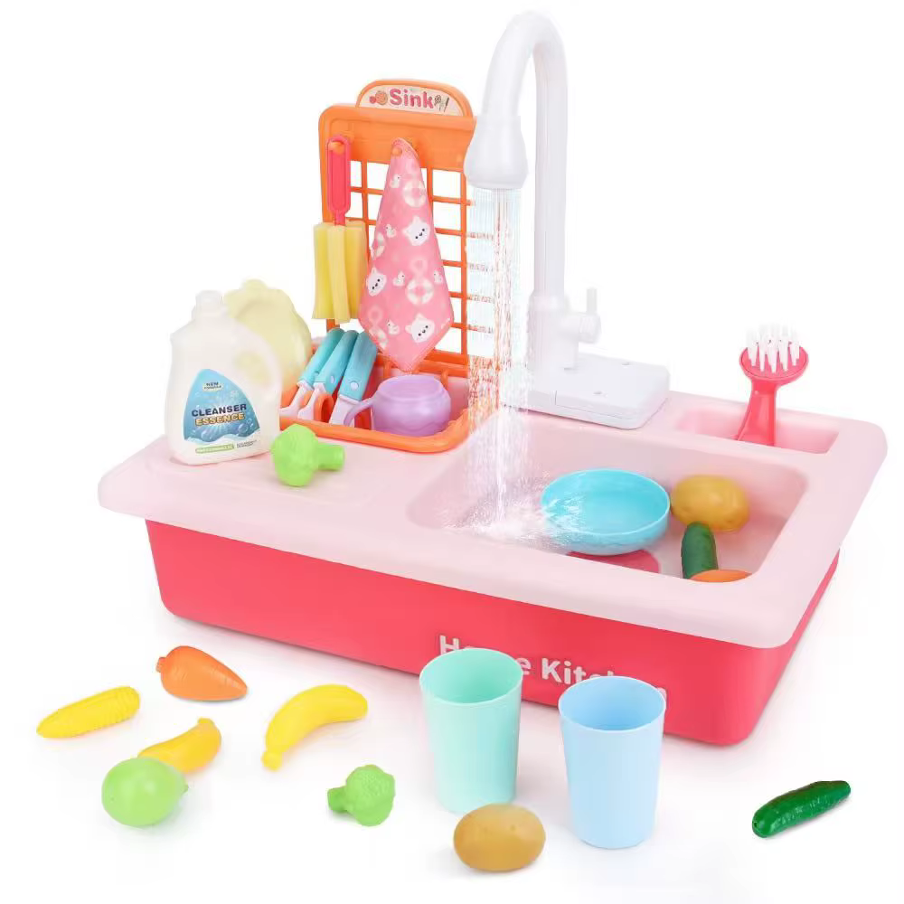 Jouets de cuisine électrique pour enfants avec évier à eau courante, lave-vaisselle et jouets de pêc