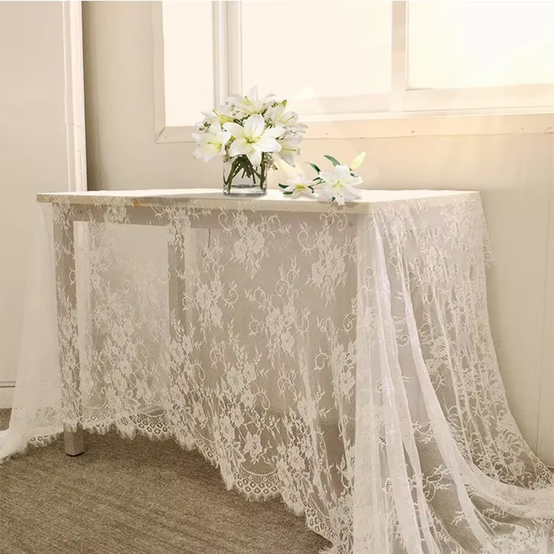 Nappe rustique en dentelle blanche pour mariage, Vintage, brodée, pour Table de réception, décor Boh