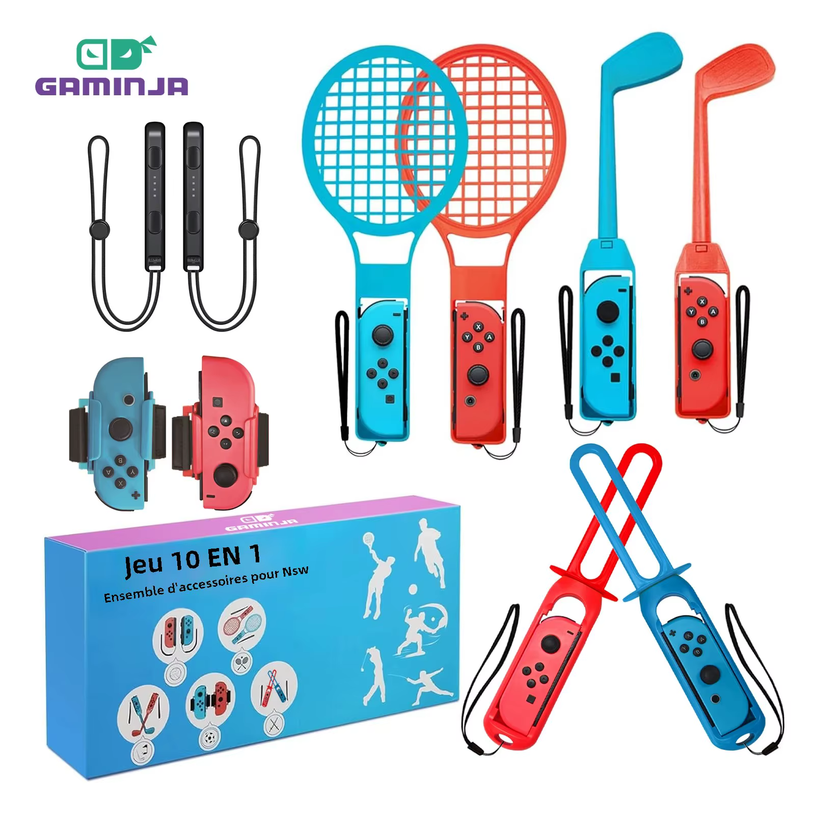 Ensemble d'accessoires de sport 10 en 1 pour Nintendo Switch, Kit d'accessoires de sport de jeu Oled