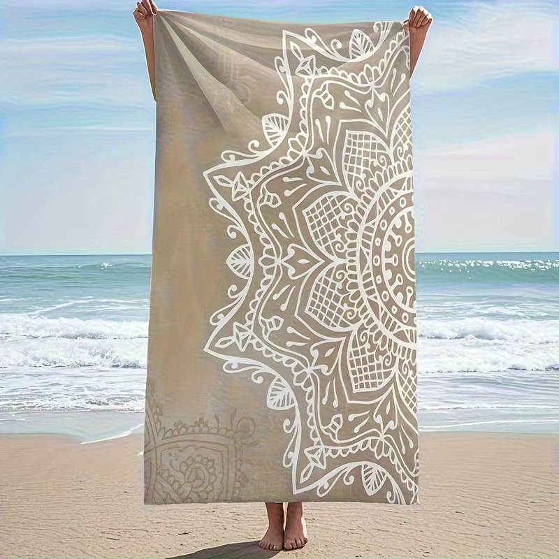 1PC Serviette de plage marocaine Mandala, beige, séchage rapide, idéale pour la plage, la piscine, l