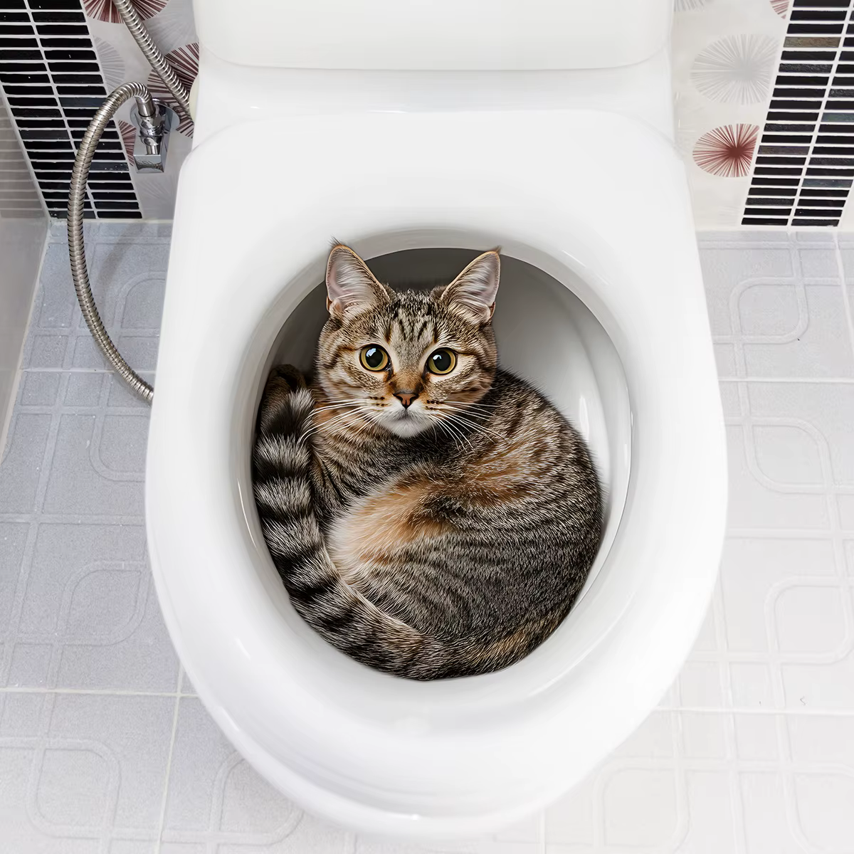 Autocollant de toilette chat drôle 3D, couverture de toilette de salle de bains, autocollants muraux