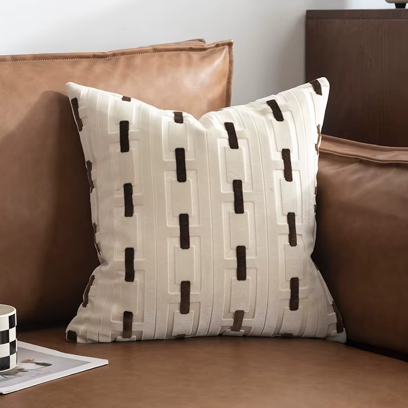 Housse de coussin en velours coupé de luxe, 45x45cm, géométrique, ivoire, café, vert, gris, décorati