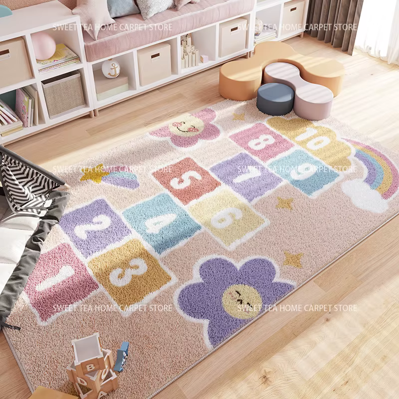 Tapis de chambre d'enfant moderne, décoration de salon, moelleux, grande surface, lavable, tapis de 