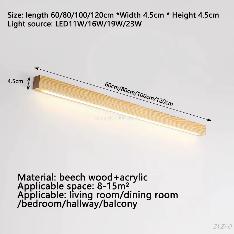 Lampe à bande en bois moderne Simple bande de bûches en bois massif appliques murales décor de salon