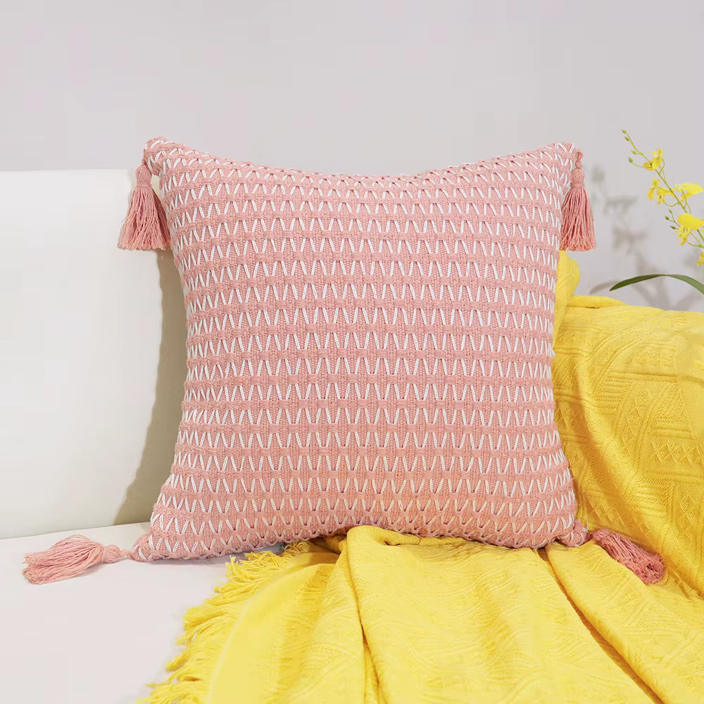 Housse de coussin tissée carrée moderne avec glands, taie d'oreiller Boho Chic pour canapé, lit, déc