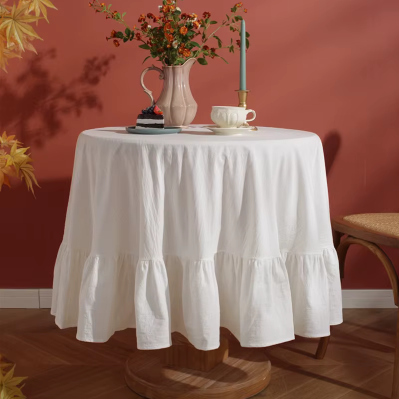 Nappe rustique à volants de ferme, couverture de Table ronde en coton naturel lavable pour cuisine, 