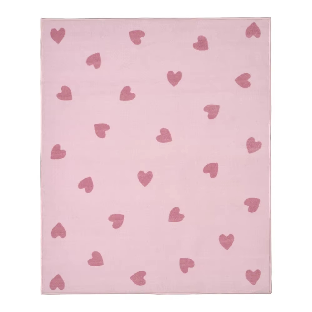 Tapis à motif de cœur rose mignon, tapis lavable doux et moelleux pour chambre à coucher, chambre d'
