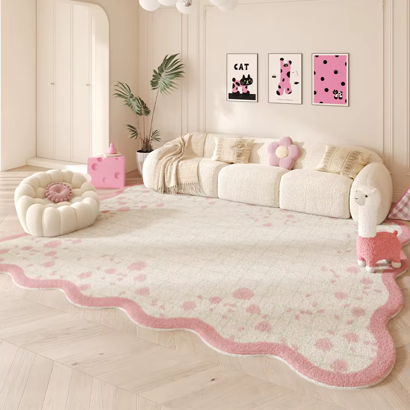 Tapis de forme irrégulière pour salon, décor de chambre à coucher rose, moelleux et doux, pour chamb