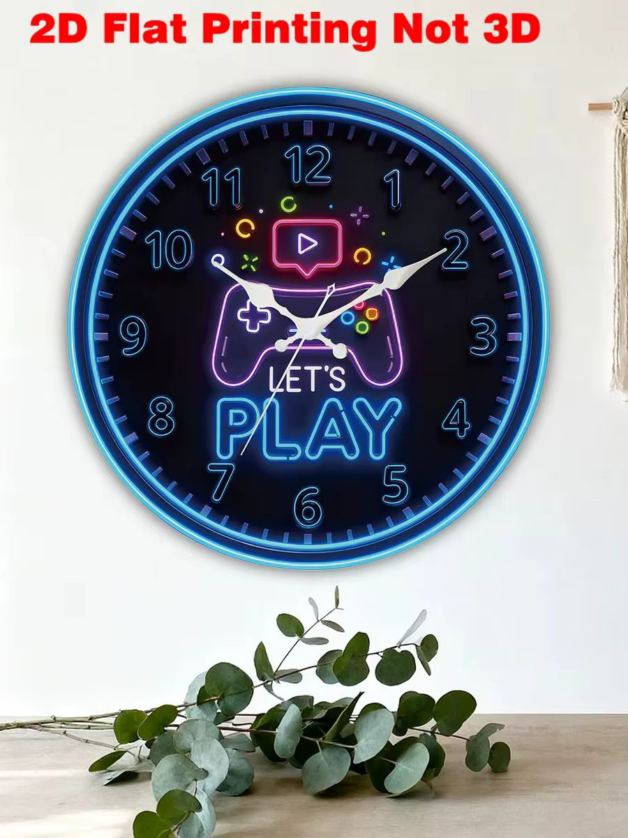 Horloge murale à motif de manette de jeu de science-fiction, horloge décorative de chambre, style mi
