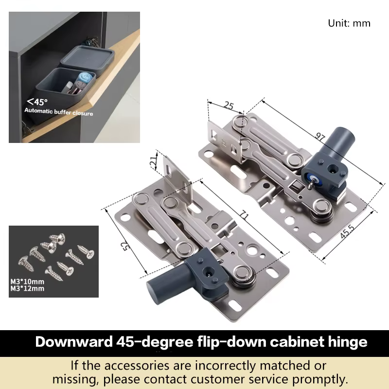Porte de rangement inclinable pour meuble de salle de bain, charnière à ouverture vers le bas à 45 d