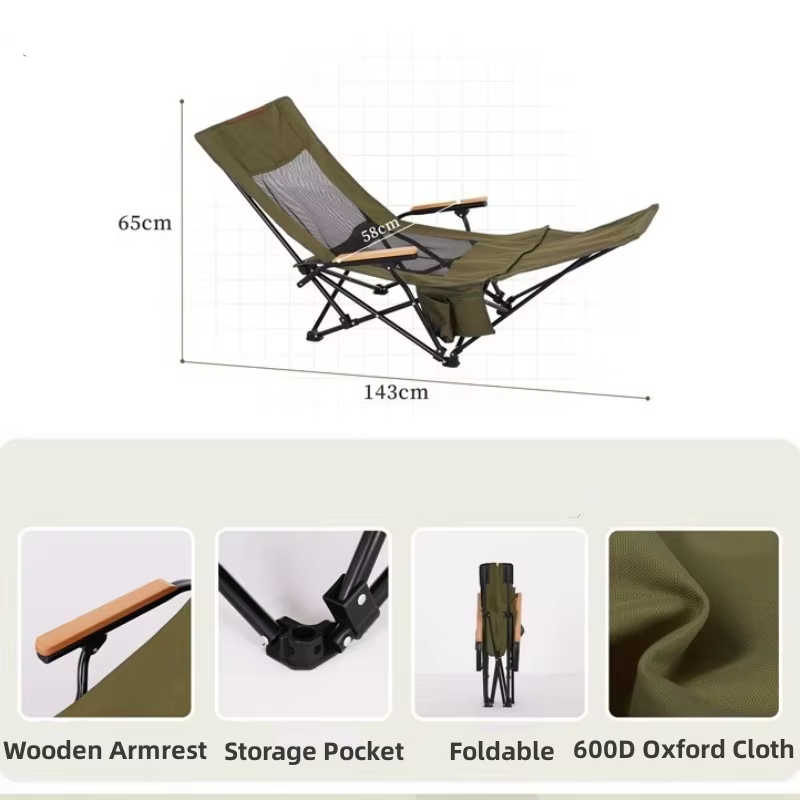 Chaise longue de Camping pliante et inclinable, de haute qualité, avec repose-pieds et oreillers amo