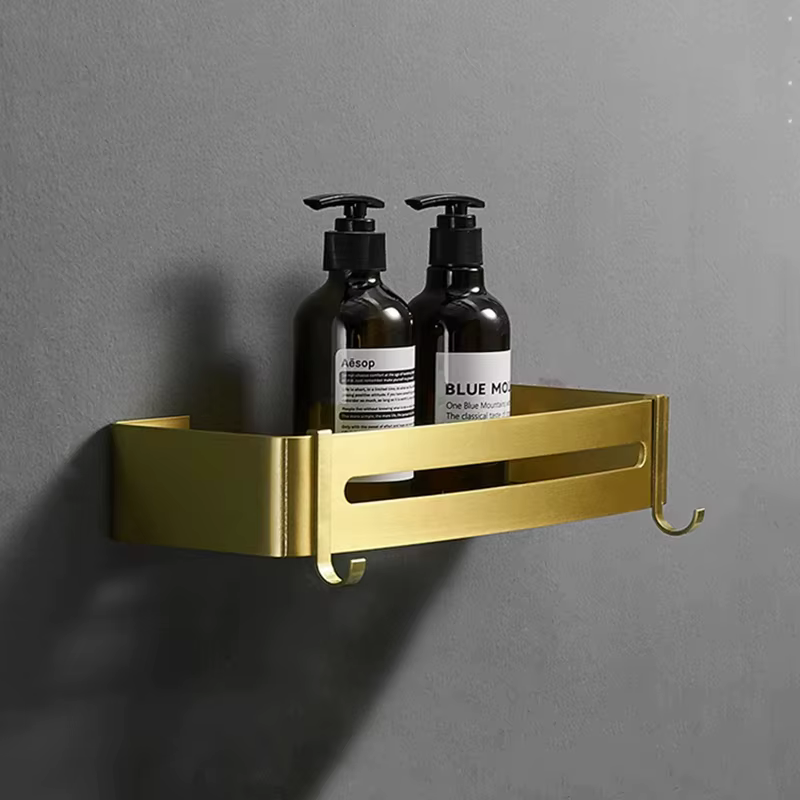 Étagère d'angle murale pour salle de bain, en aluminium doré, support de shampoing pour douche, étag
