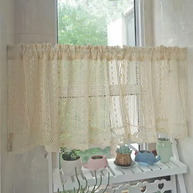 Rideau court en coton au crochet, Style café, petit rideau de cuisine pour la maison