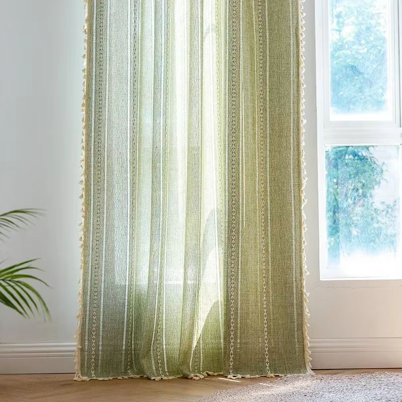 Rideaux de ferme style Boho vert sauge, pour chambre à coucher, salon, pays, printemps, mignon, fenê