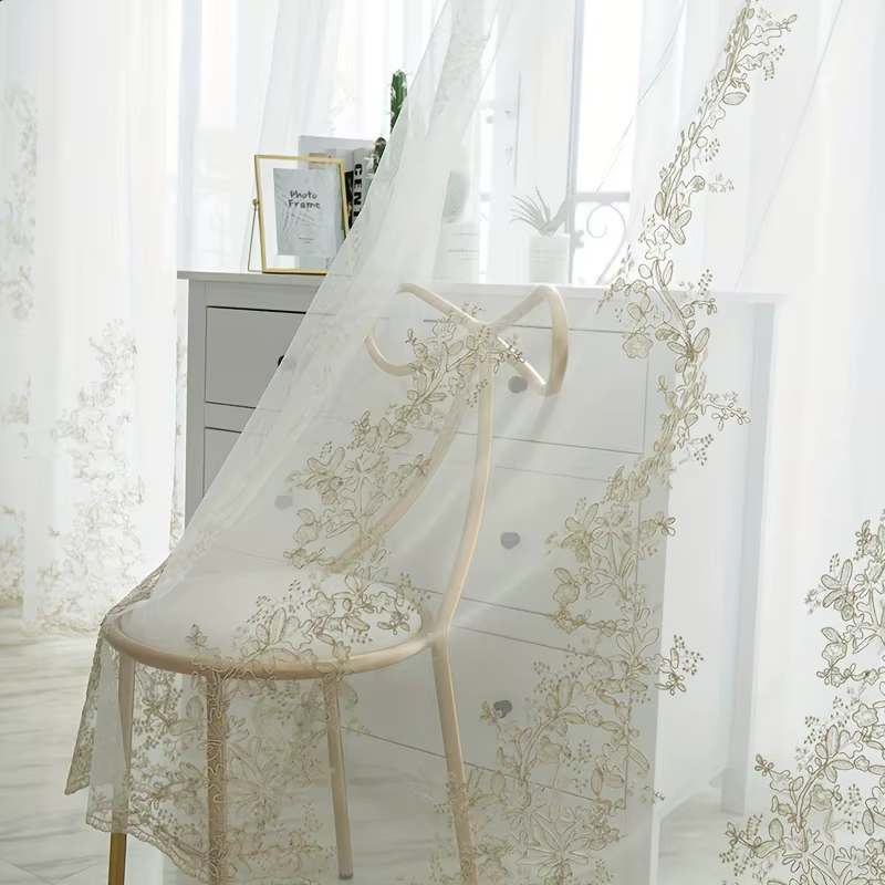 Rideau transparent brodé simple et moderne, traitement de fenêtre en dentelle, décoration d'intérieu