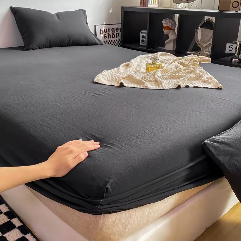 Drap-housse en coton lavé à la maison Y1, avec bandes élastiques, housse de matelas réglable antidér