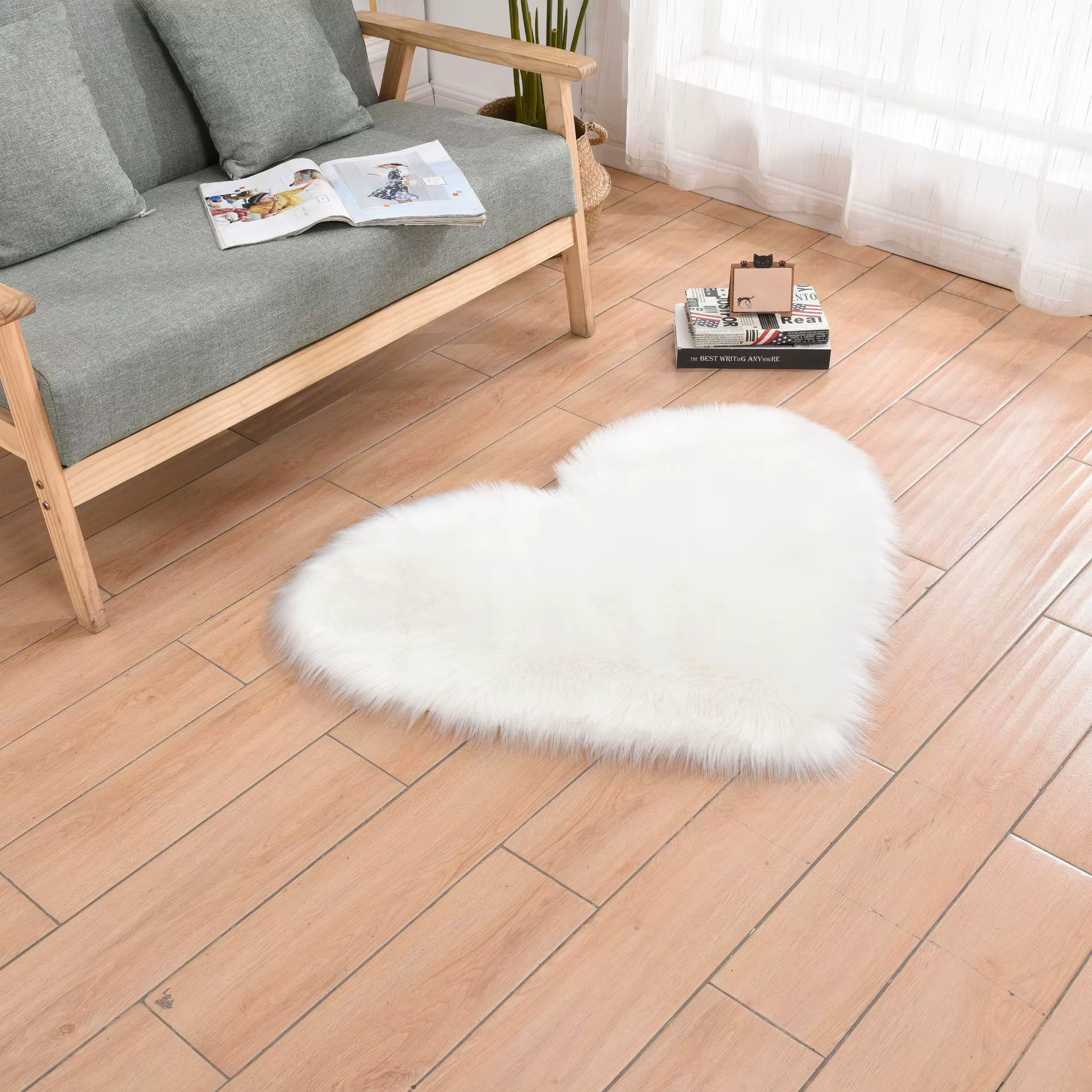 Tapis en Laine Solide en Forme de Cœur Recouvert de Polymère, Idéal pour Table Basse, Salon, Chambre