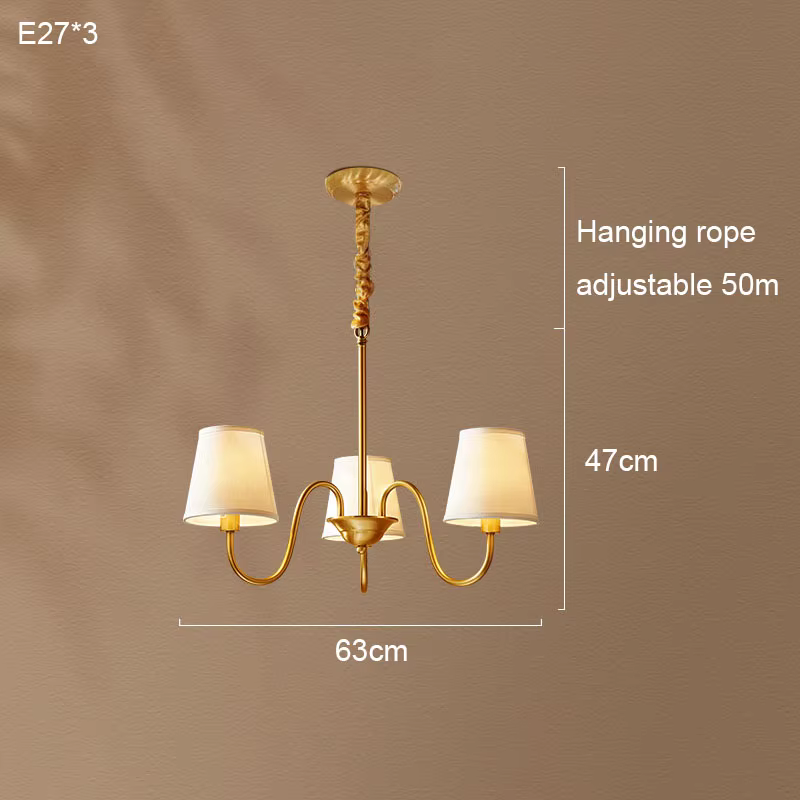 Salon médiéval lustre en cuivre rétro salle à manger moderne luxe tissu suspension lampe chambre Sim