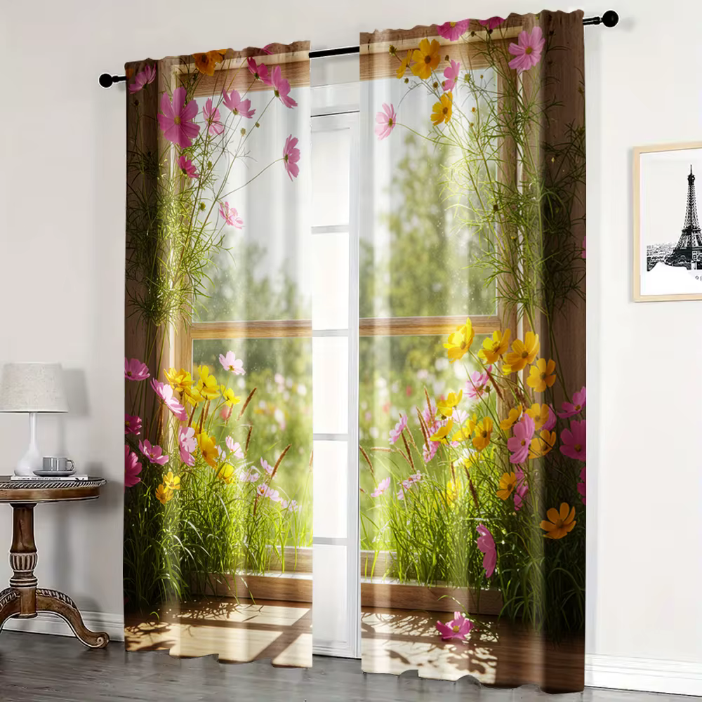 Rideaux à fleurs pour la fête des mères, tissu 100% Polyester Durable, sans électricité, arrière-pla