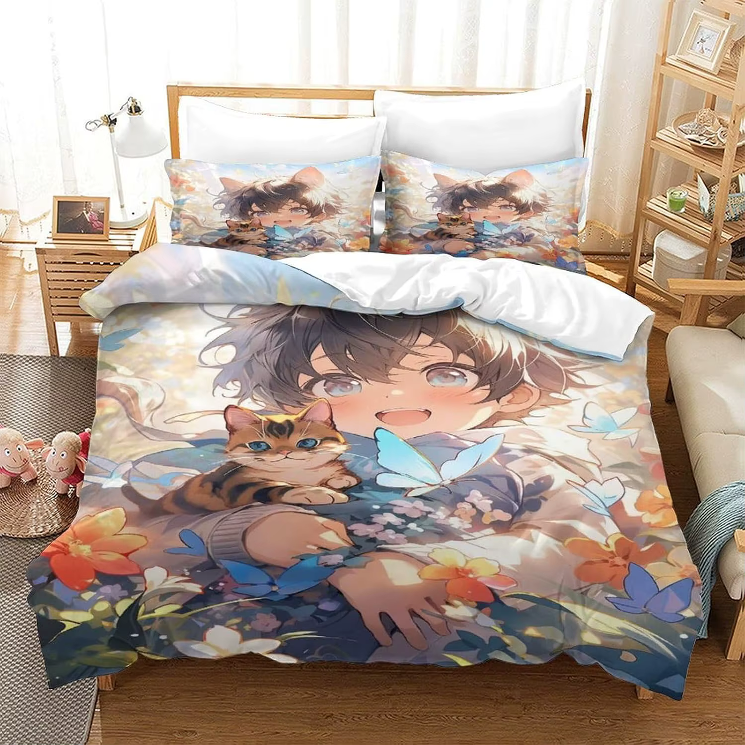 Housse de couette Anime Boys pour garçons et filles, ensemble de literie avec fermeture éclair et ta