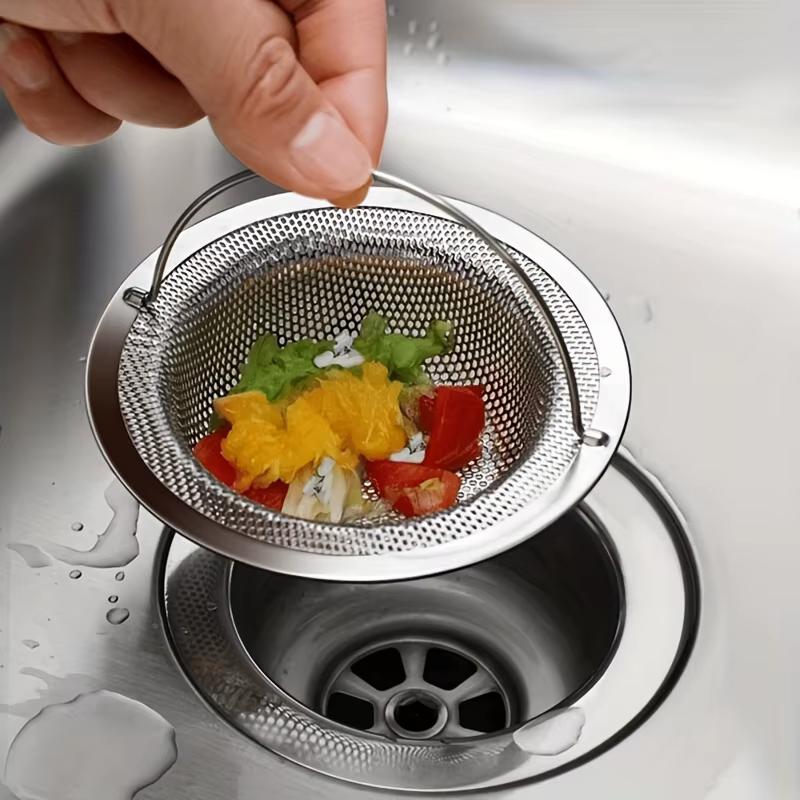 Crépine de vidange d'évier de cuisine avec poignée, en acier inoxydable, pour attraper les restes al