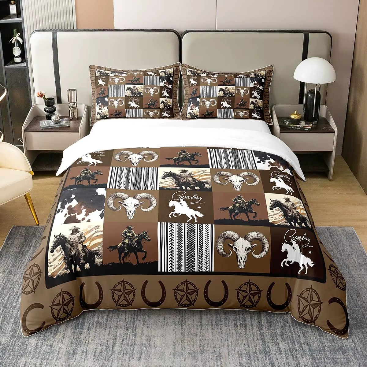 Ensemble de literie imprimé Western Cowboy pour enfants, housse de couette pleine grandeur, literie 