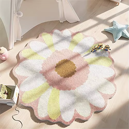 VIKAMA tapis de zone nordique rond mignon en forme de fleur Shaggy doux court Pile anti-dérapant tap