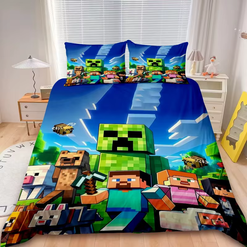 Housse de couette Minecraft 2/3 pièces, motif My World, ensemble de literie Monster Hunters, housse 