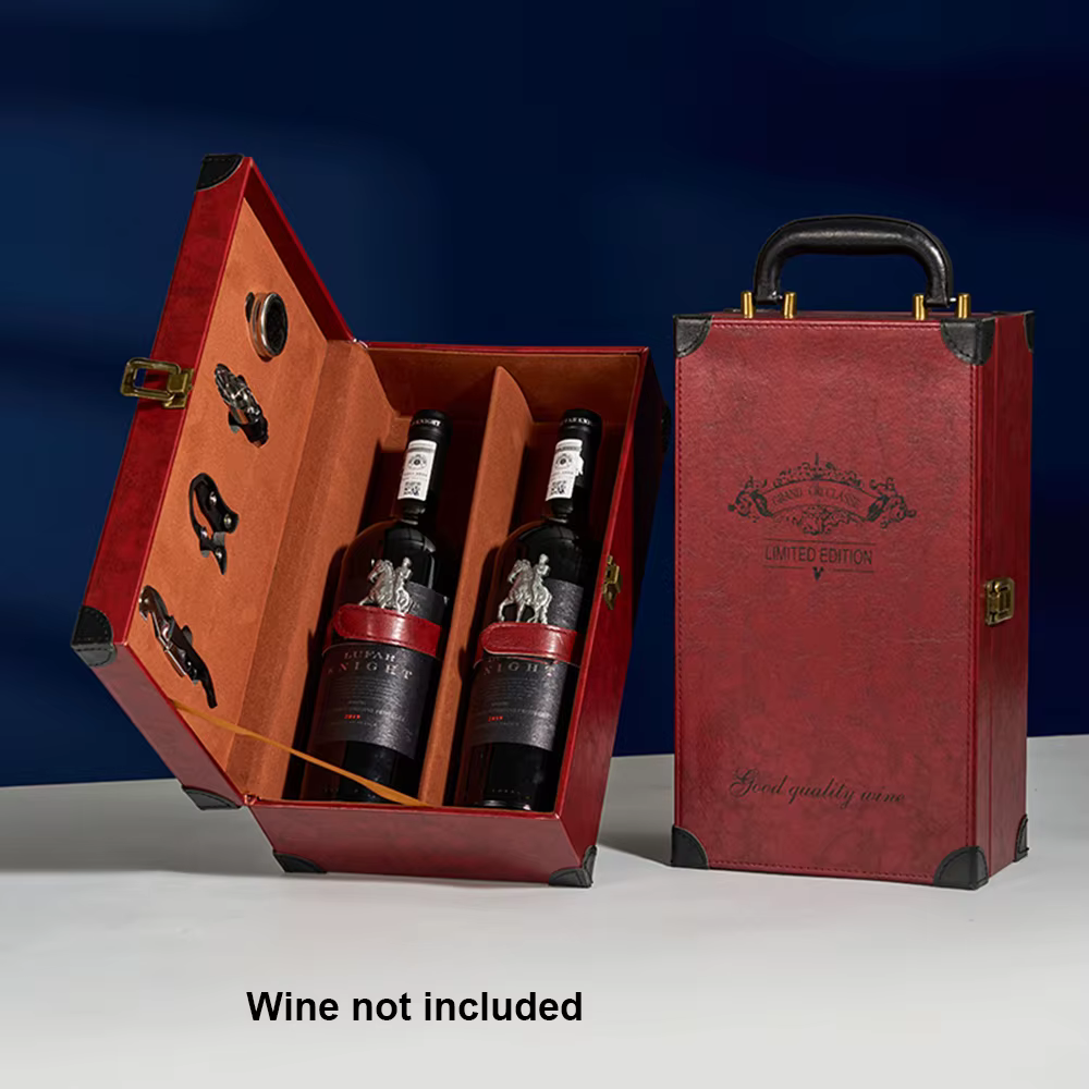 Coffret cadeau de vin de 2 bouteilles avec ensemble de 4 accessoires, fourre-tout de transport Porta