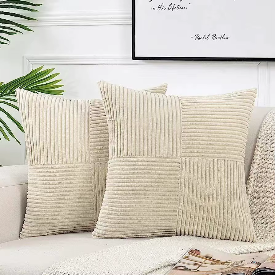 Housse de coussin en velours côtelé jaune moutarde, style Boho épissé, taie d'oreiller douce pour ca