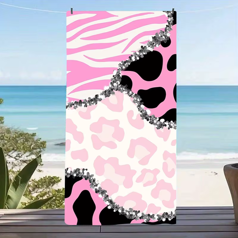 Serviette de plage en microfibre à motif léopard avec nœud papillon, motif guépard rose, serviette d