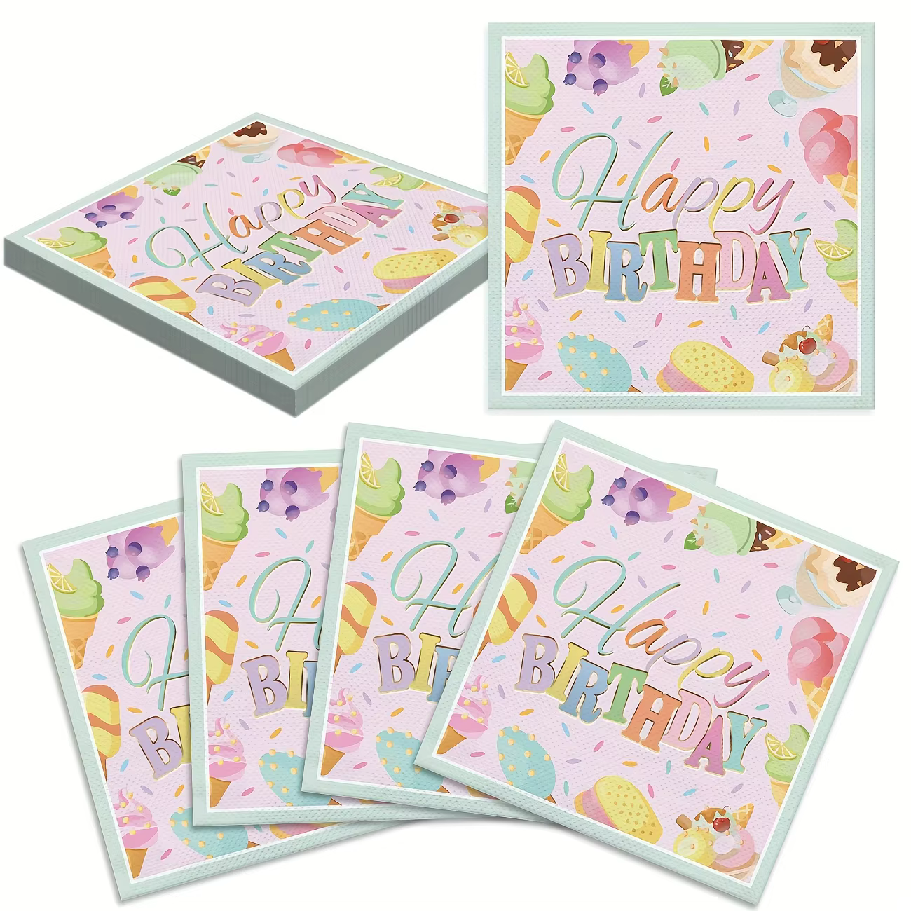 Serviette en papier crème glacée anniversaire macaron serviettes jetables joyeux anniversaire dîner 