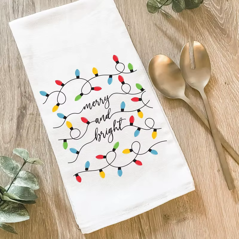 Serviette de thé en coton joyeux et lumineuse pour l'hiver, fournitures de décoration de Table de cu