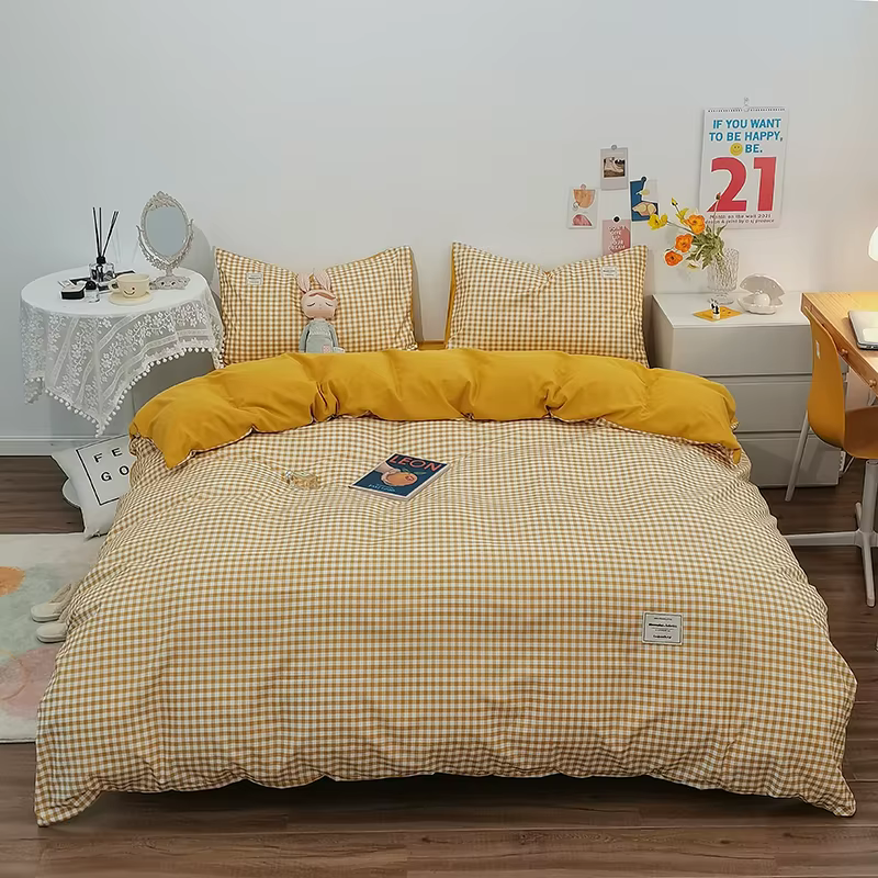 Ensemble de housse de couette 100% coton, ensemble de literie avec rayures à carreaux, respirant et 