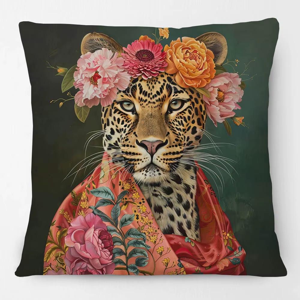 Housse de coussin décorative motif léopard européen, raton laveur, paon, coq, floral, animaux victor