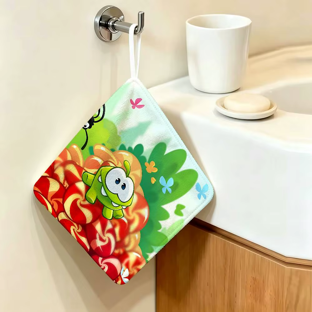 Serviette de toilette en coton polyester motif dessin animé o-Om mignon n-Nom-m, design suspendu, du