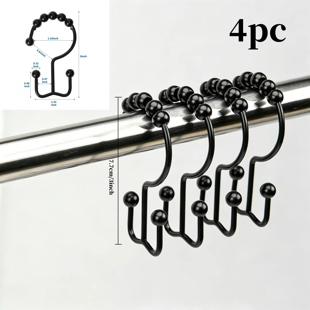 Crochet de rideau de douche, anneau de crochet de douche double coulissant en métal antirouille pour