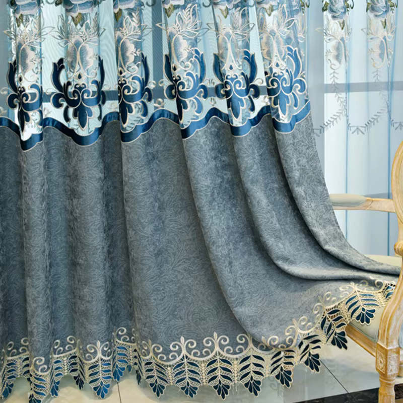 Rideaux en tissu chenille de style européen, broderie florale de luxe, draperies pour salon, rideaux