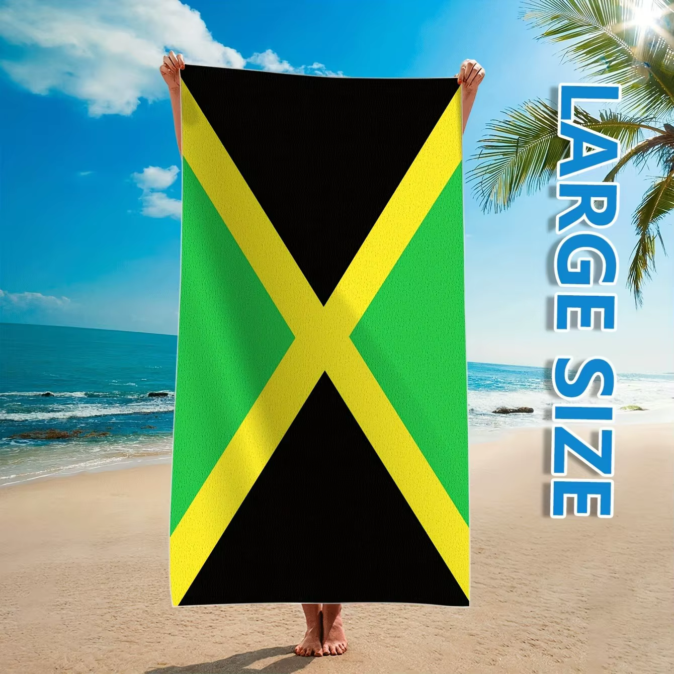 Serviette de plage drapeau de la Jamaïque : grande taille pour un confort de plage ultime! Convient 