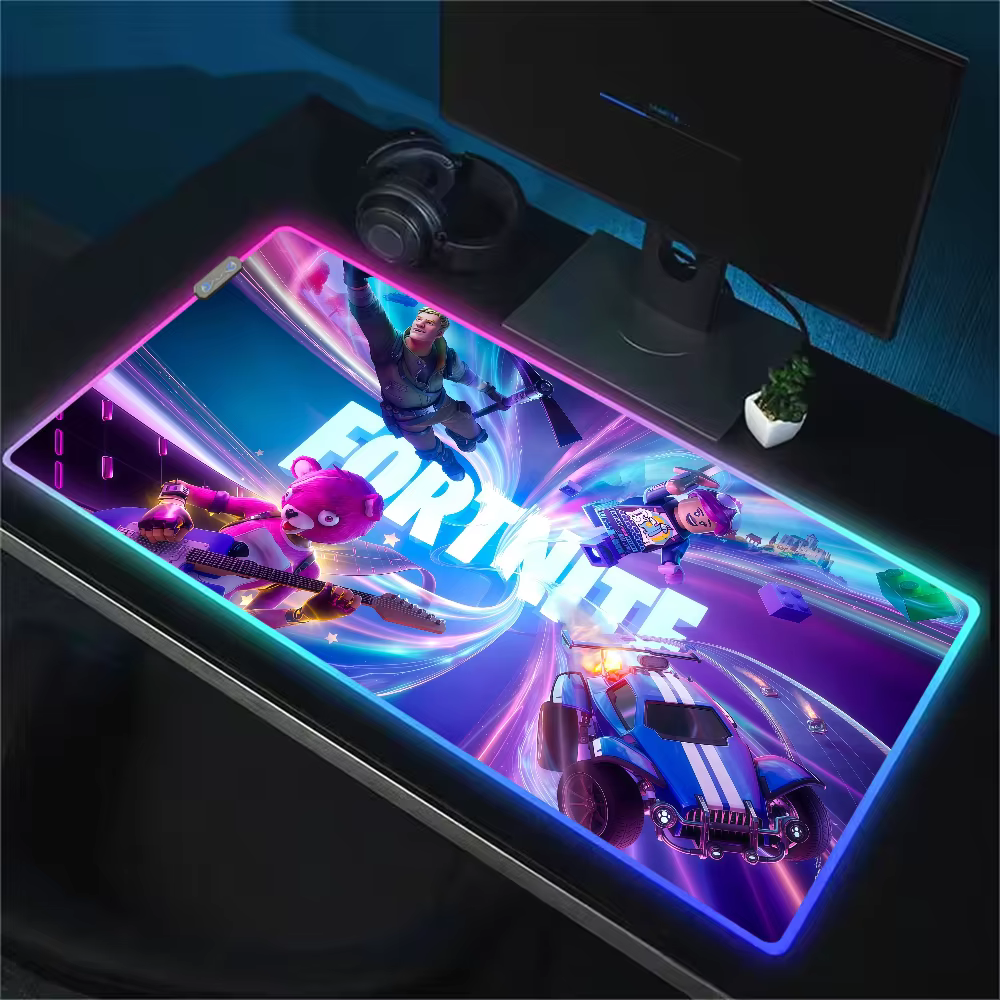 Tapis de souris de jeu F-Fortnite Survival Battle avec éclairage LED RGB, base en caoutchouc antidér
