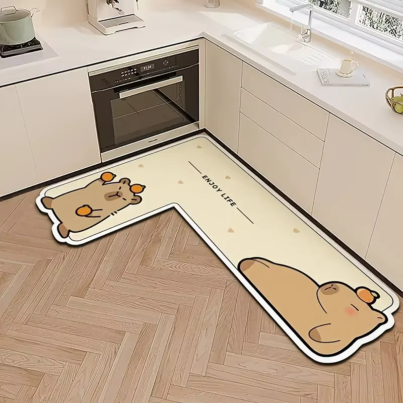 VIKAMA – tapis de cuisine d'angle antidérapant, 1 pièce, tapis de sol en forme de L, Super Absorptio
