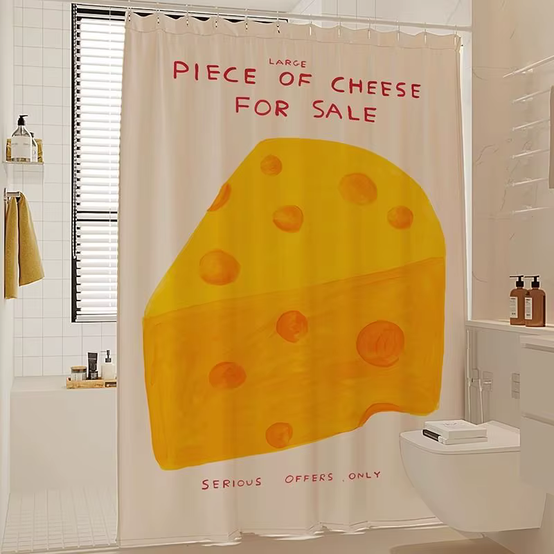 Rideau de douche en tissu motif citron mignon, imperméable, anti-moisissure, sans perçage, pour sépa