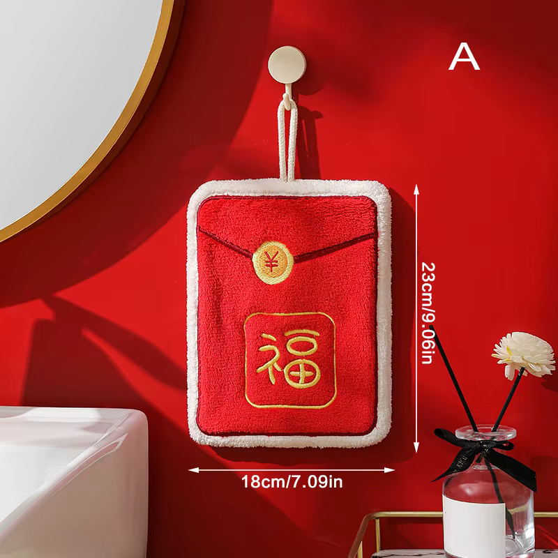 Serviette en forme d'enveloppe rouge du Nouvel An chinois avec boucle de suspension, serviettes en c