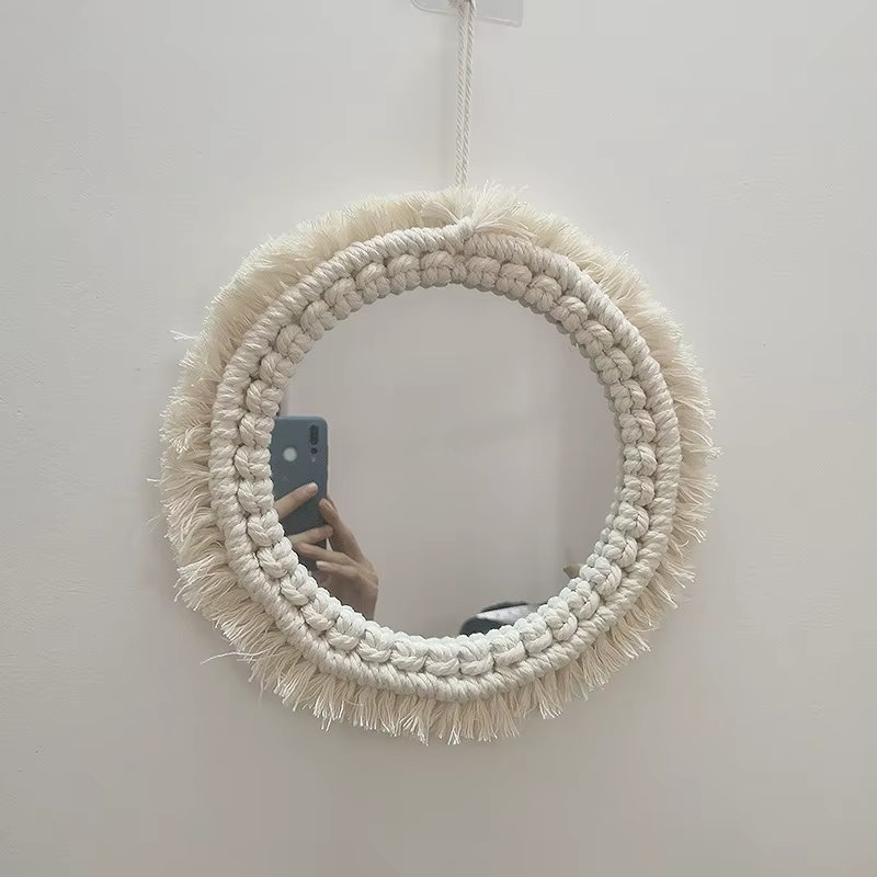 Miroir mural rond en macramé, décoration de salle de bain, style Boho, pour salon, chambre à coucher